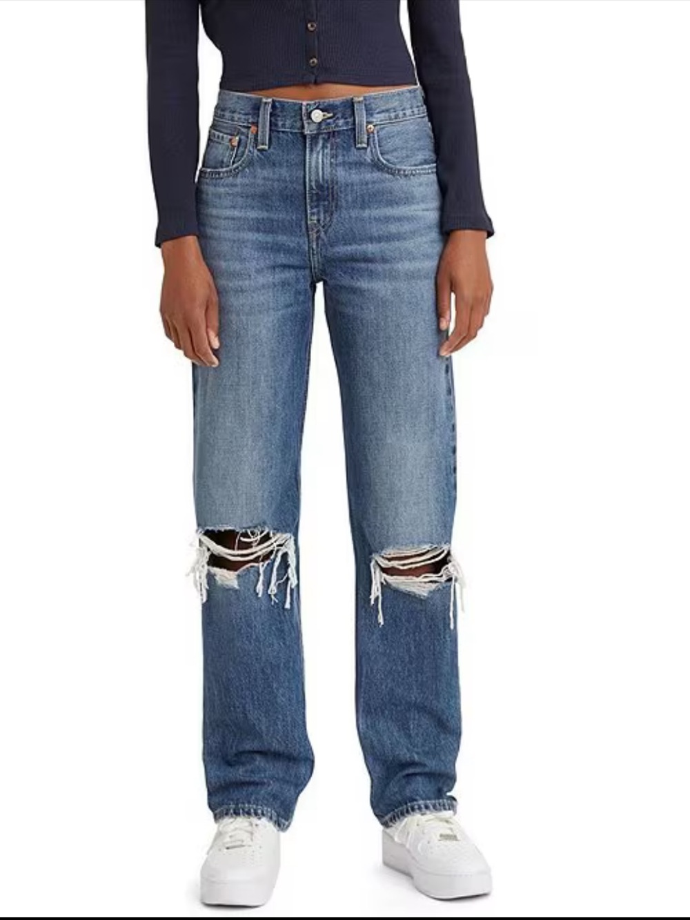 Levi's Low Pro Medium Blue Distressed Straight-Leg Jeans